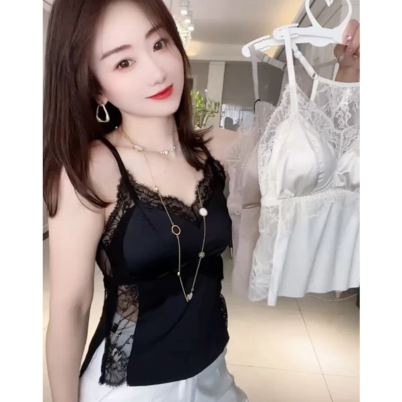 夏季通勤外穿背心吊带显瘦女士抹胸上衣拼接内搭时尚减龄蕾丝性感