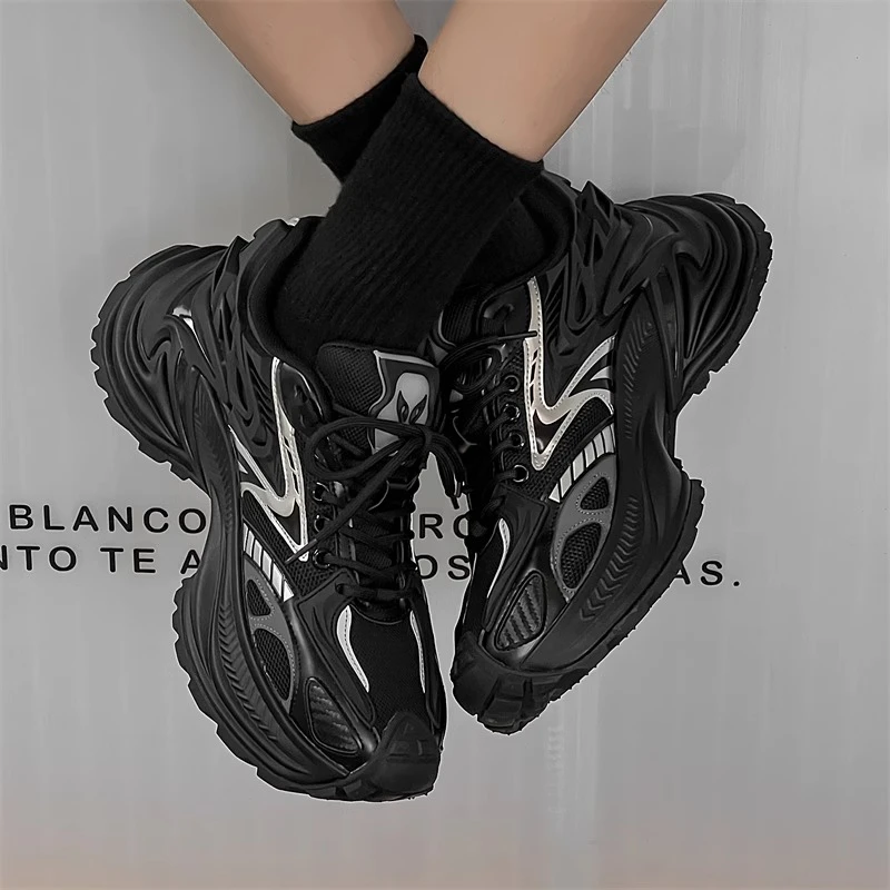 黑武士老爹鞋男韩版2025春爆款百搭厚底增高情侣运动透气休闲鞋