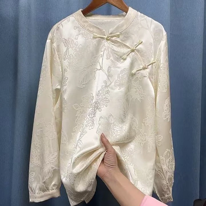 四季米衬衫新中式网红立领提花气质长袖