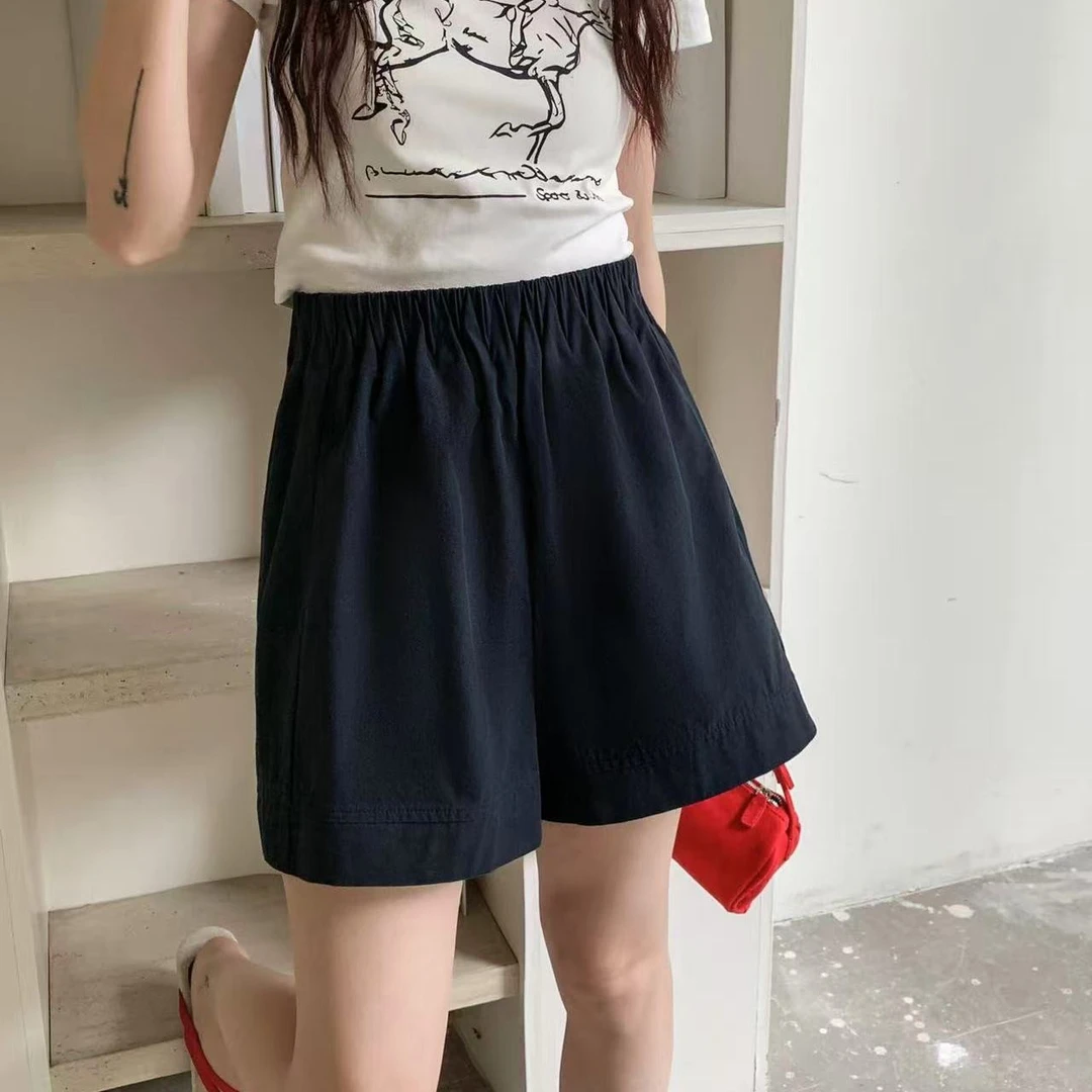 MISS RUILI  定制  2025夏季 薄款高腰显瘦宽松休闲阔腿短裤F0700