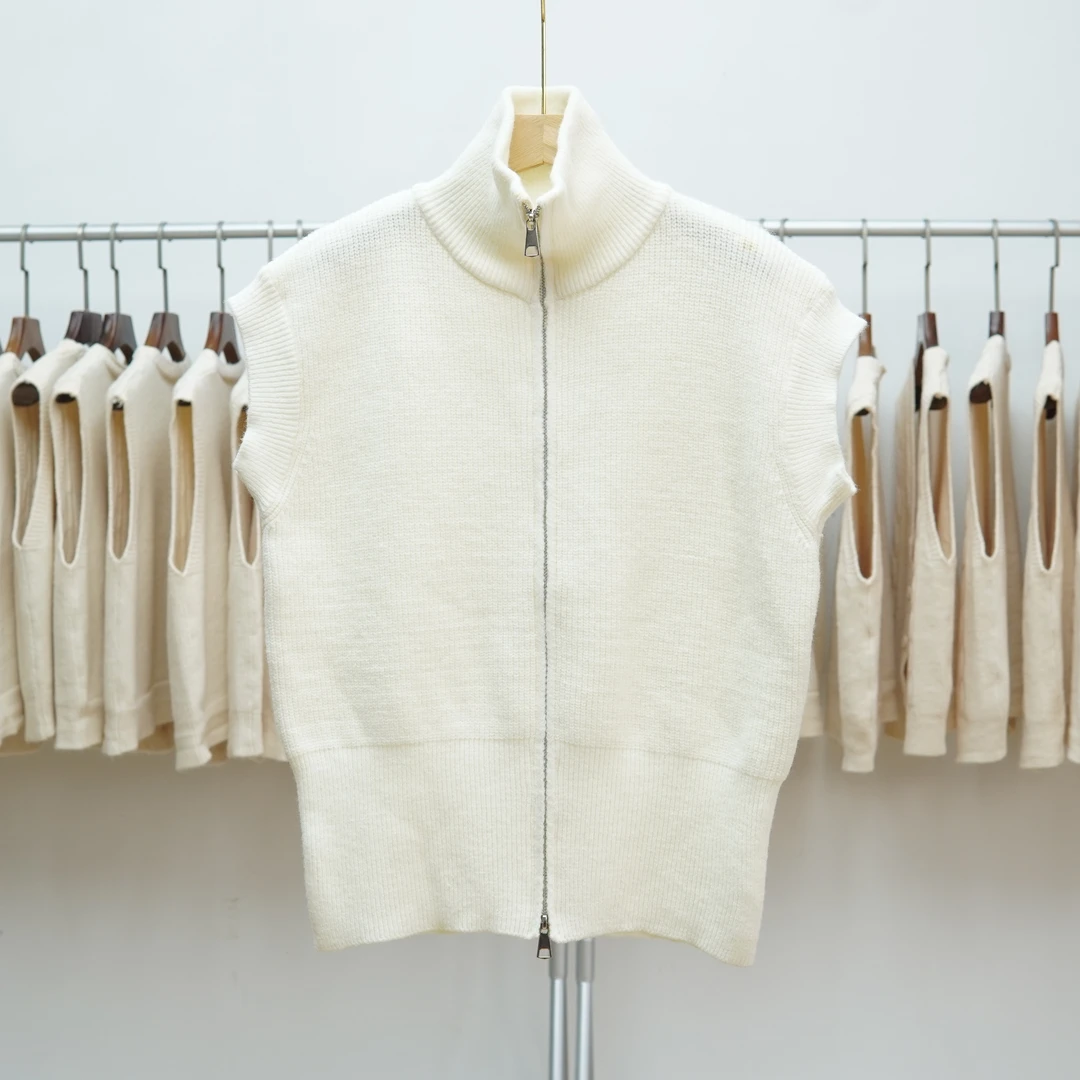 999 针织马甲女背心秋冬新款拉链高领复古加厚宽松百搭叠穿马夹