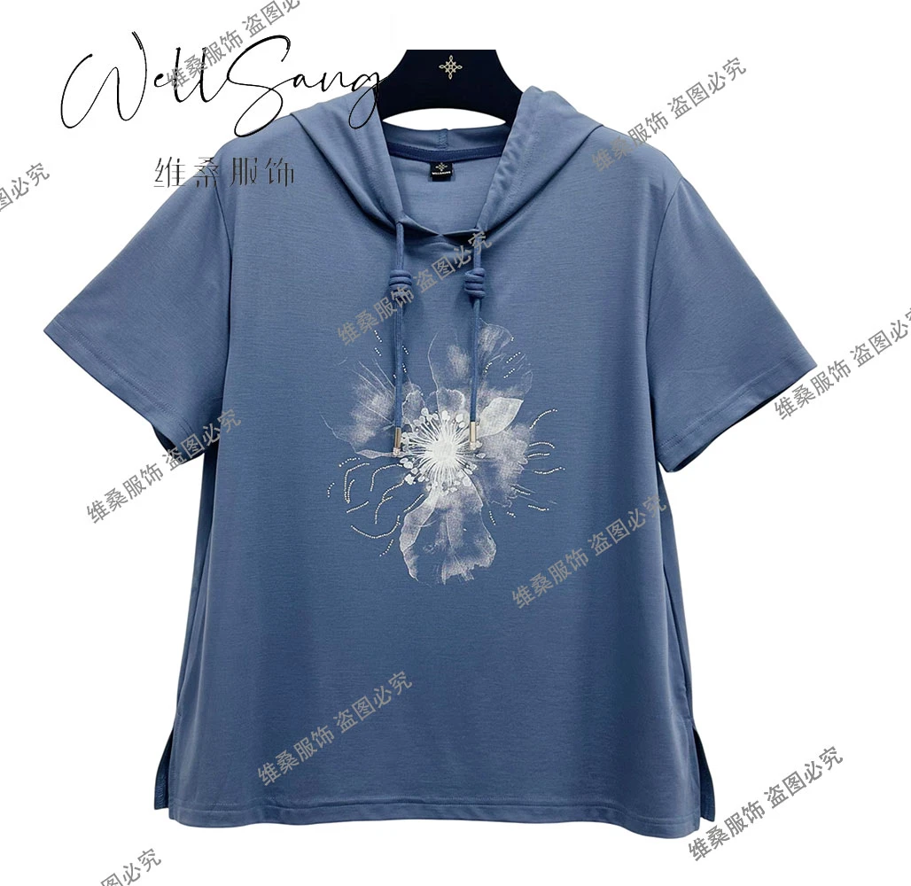 【昭南精选】40-60岁精致女性 新款时尚减龄显瘦百搭烫钻短袖#9809