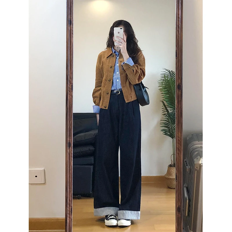 美拉德甜酷风翻领棕色外套女秋季新款高级感宽松休闲短款夹克上衣