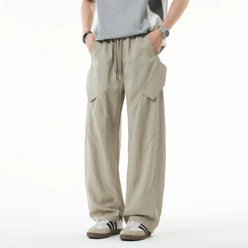 美式弯刀裤男款秋季宽松男裤莱赛尔天丝休闲裤伞兵直筒裤阔腿裤子