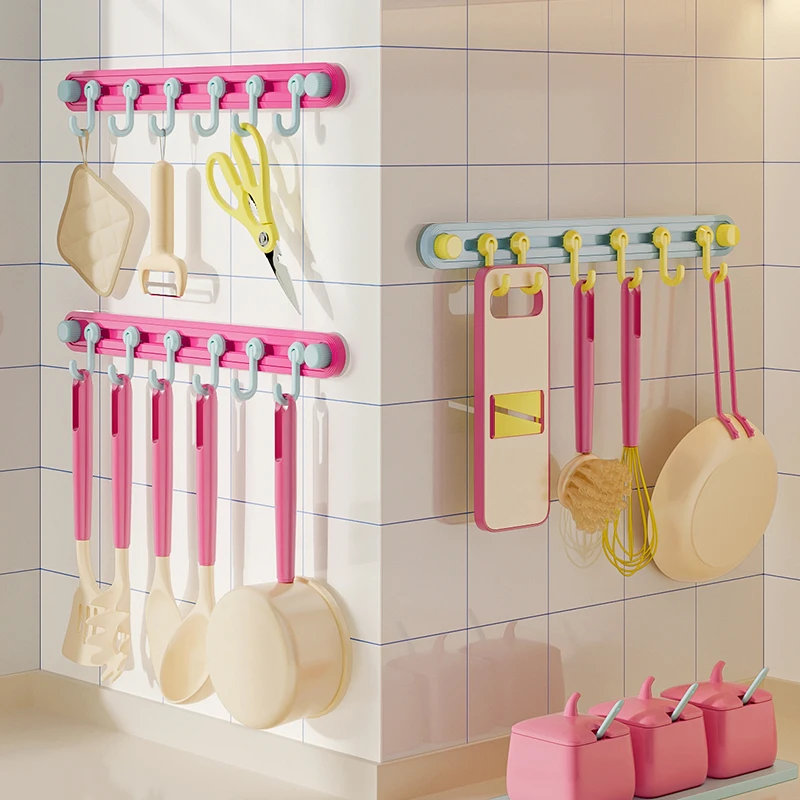 多巴胺旋转吸盘厨房挂钩一排滑轨挂钩架免打孔挂杆强力承重置物架