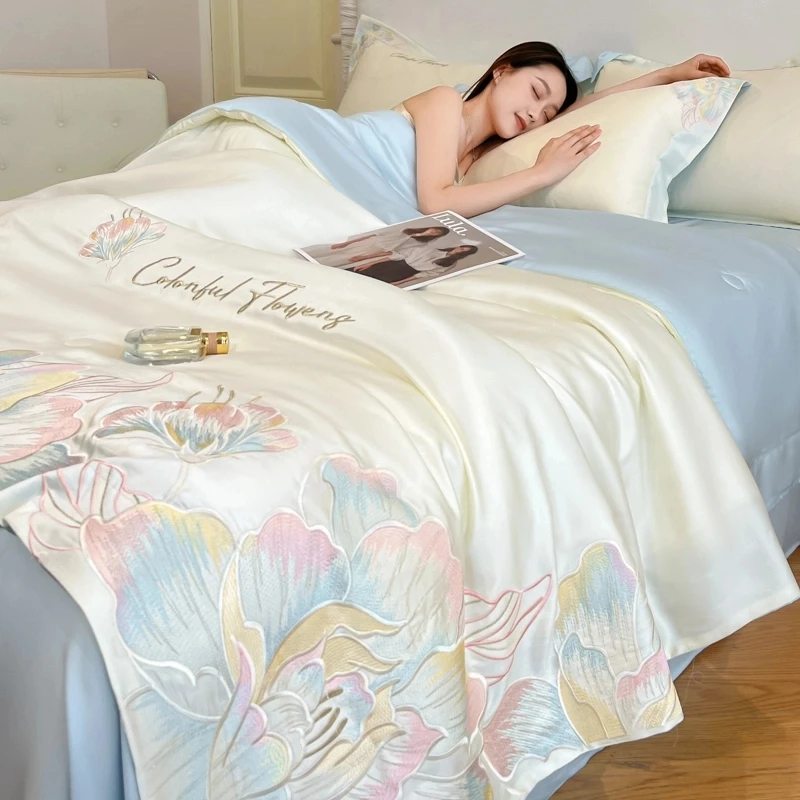 高端冰丝夏凉被四件套新款丝滑凉感夏被空调被可水洗机洗