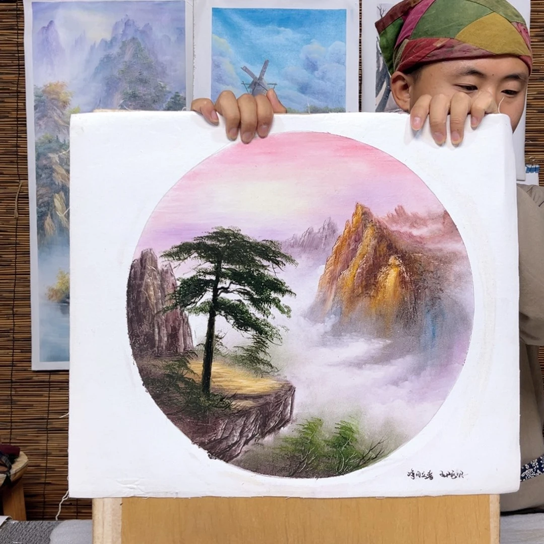 油画行路人小院绘画作品竞拍
