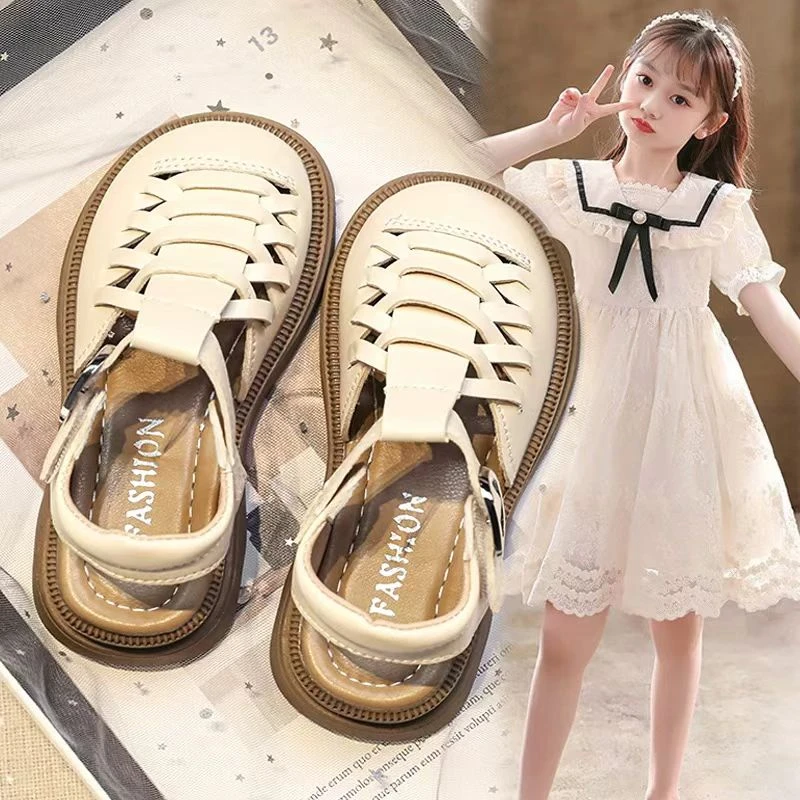 儿童2025夏季新款软底防滑凉鞋皮面编织沙滩鞋568