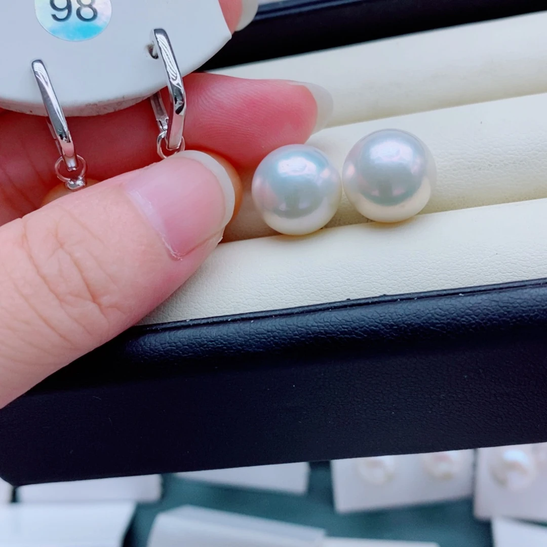 银S925镶嵌淡水珍珠耳饰13mm