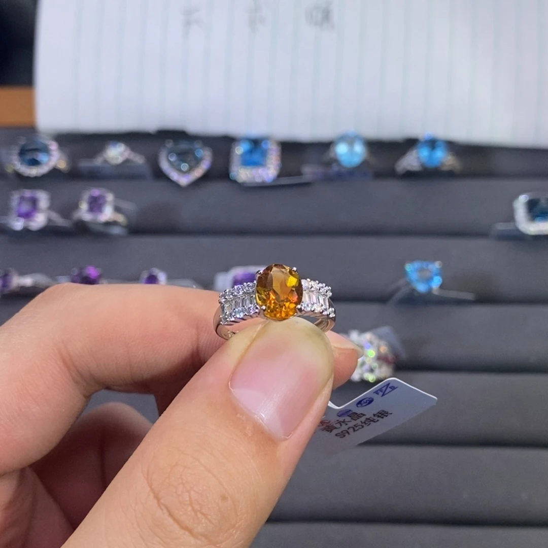 水晶戒指银S925镶嵌张****4圈口可调节