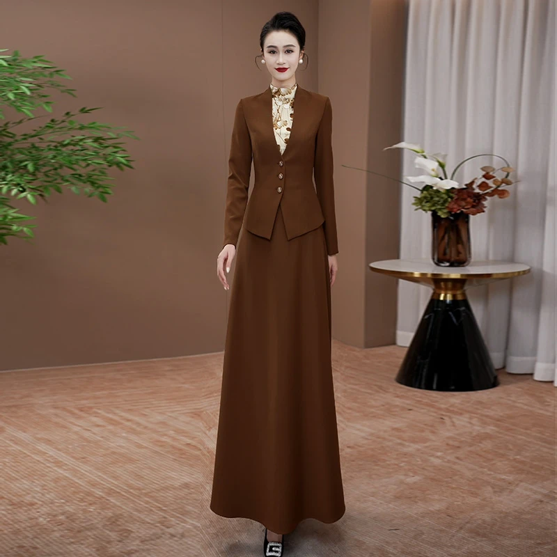 正式场合穿搭2025年秋季新款长袖轻奢高级感假两件显瘦气质长裙27