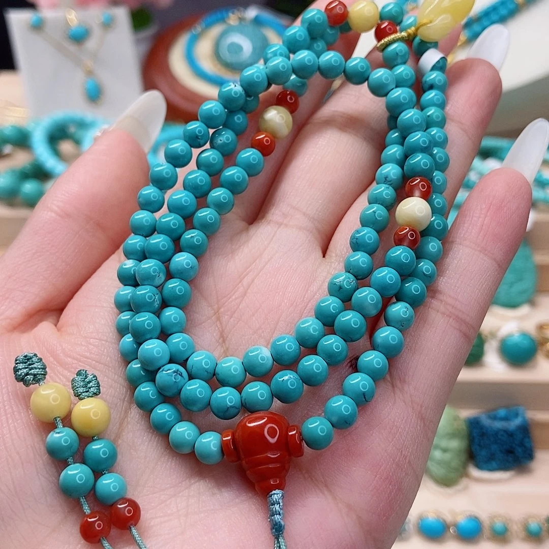 绿松石未镶嵌高瓷绿圆珠108