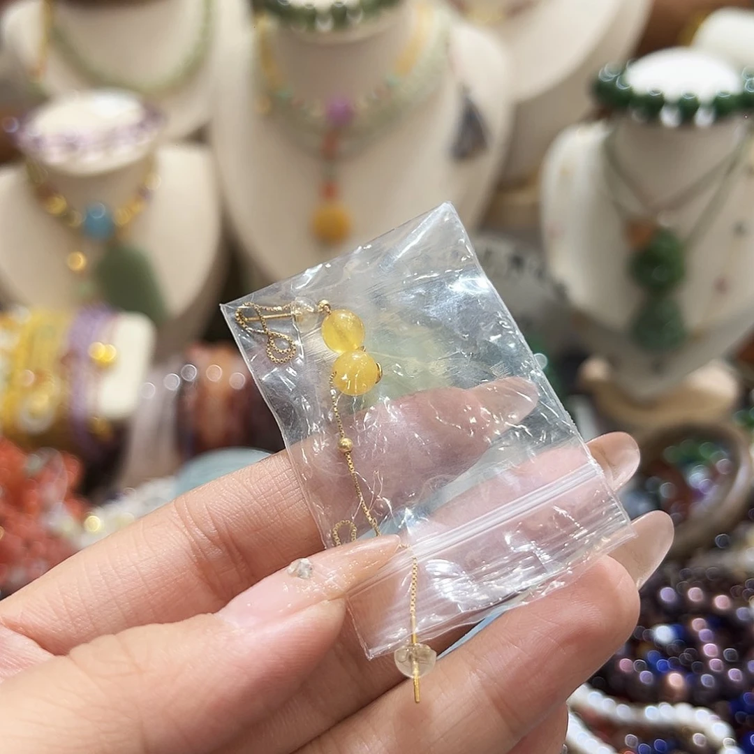 琥珀银S925镀金镶嵌耳饰小****叫