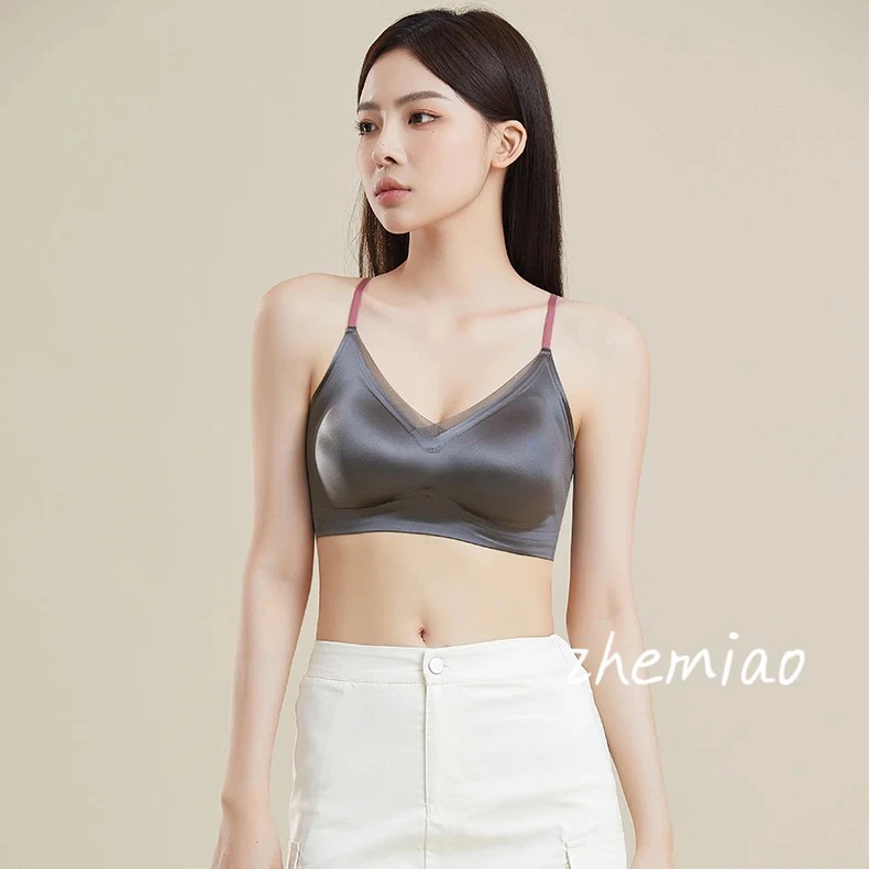 舒适无痕撞色美背内衣无钢圈透气女士吊带背心文胸3740