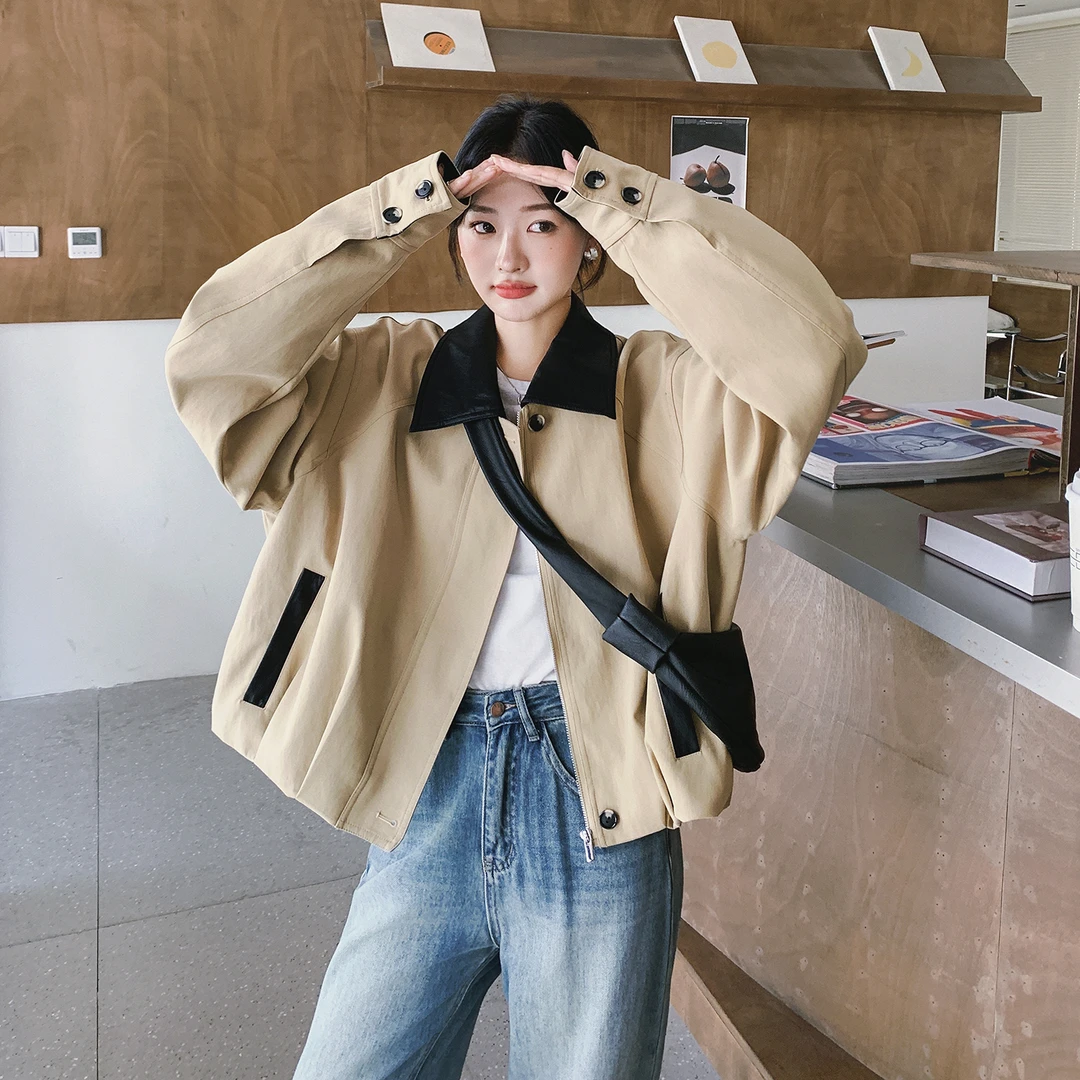 韩系通勤风小个子卡其色短款外套女2025秋季新款时尚减龄夹克上衣