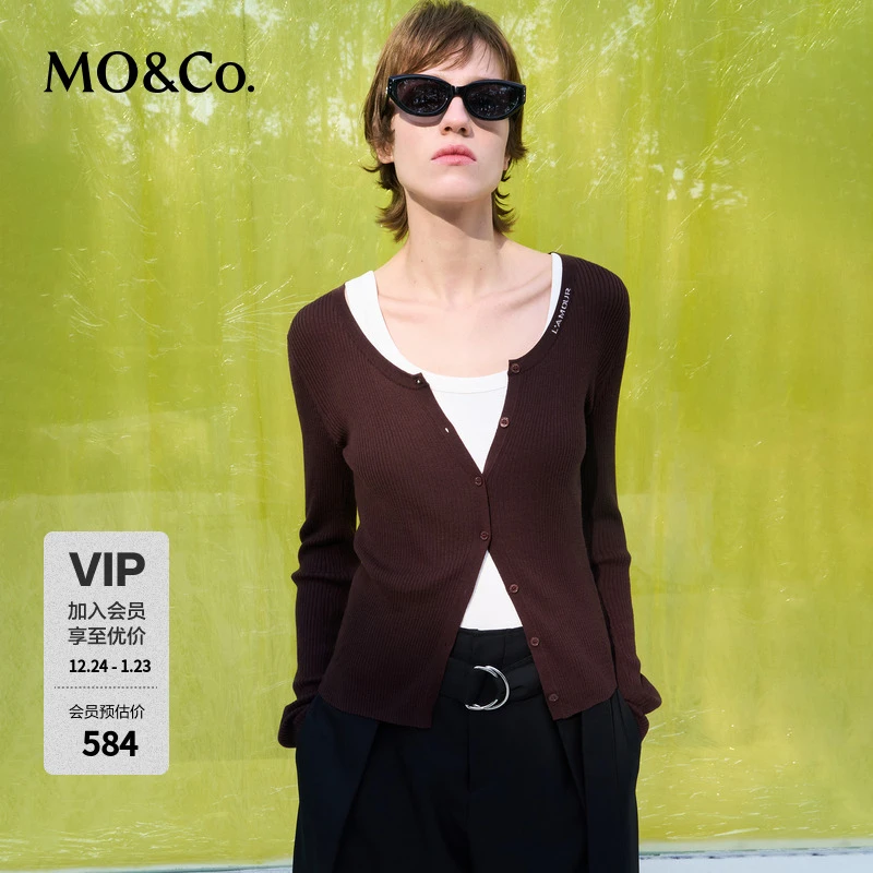 MOCO针织开衫2025新品圆U领轻柔美丽诺绵羊毛修身MBE1CART02