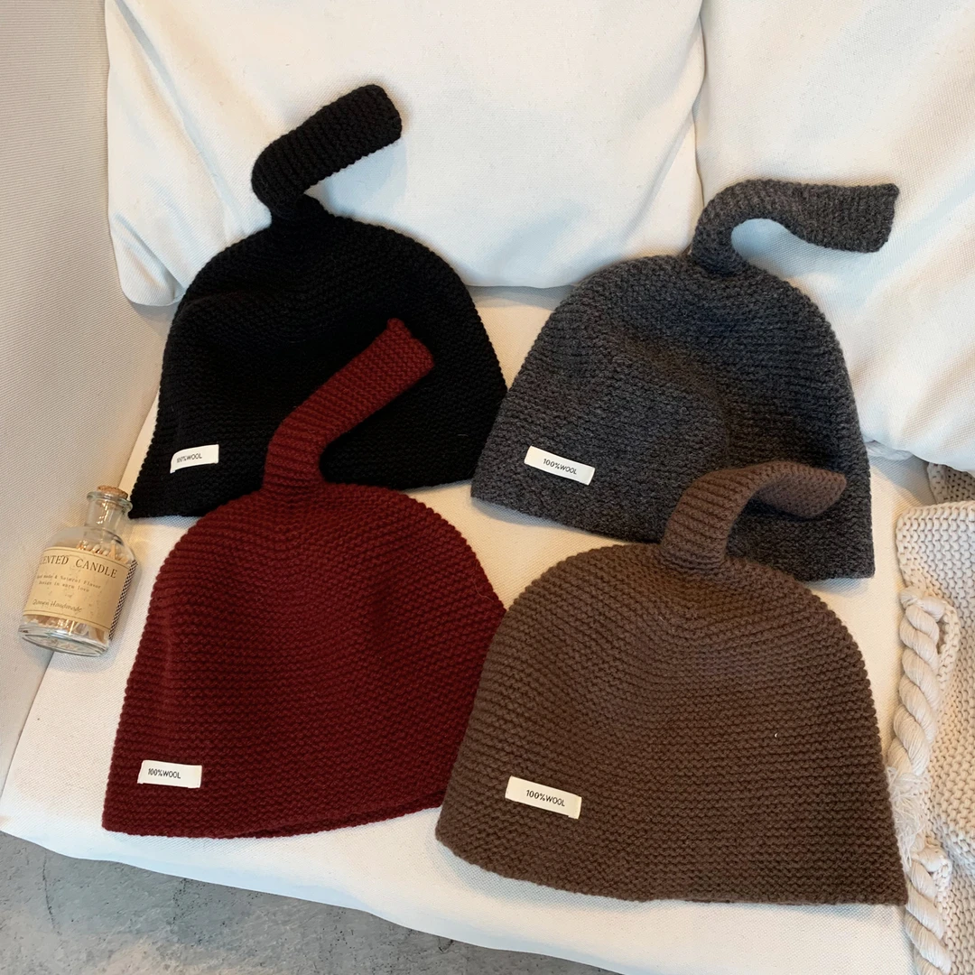 100%羊毛象鼻帽子女2025新款冬季韩版百搭包头趣味针织冷帽女潮