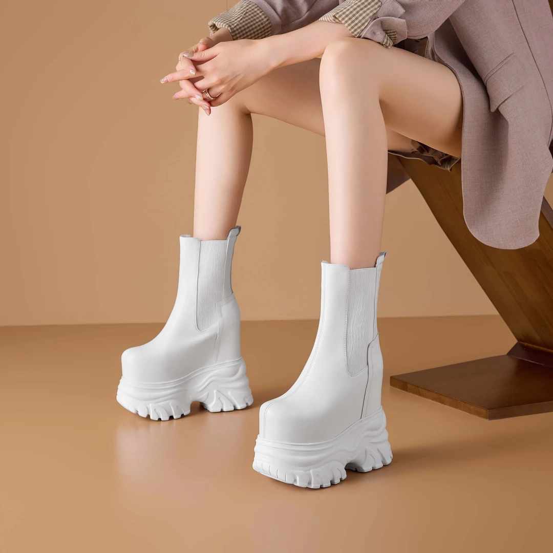 头层牛皮16cm内增高厚底超高跟真皮马丁靴女小个子春秋爆款短靴女