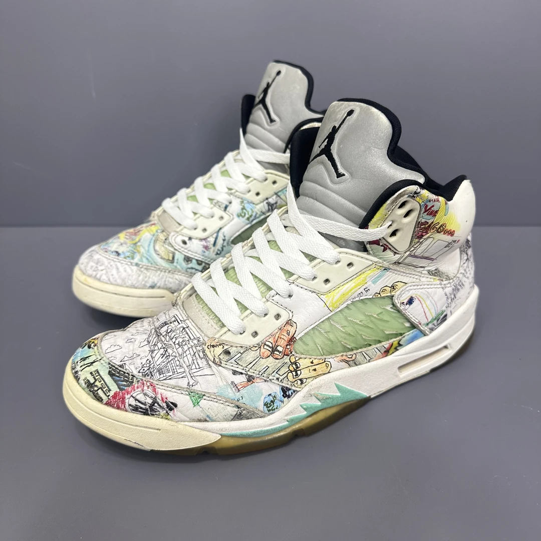 90新 NIKE/耐克 42码 aj5wings 涂鸦 休闲鞋 鞋面刮擦 成色一般