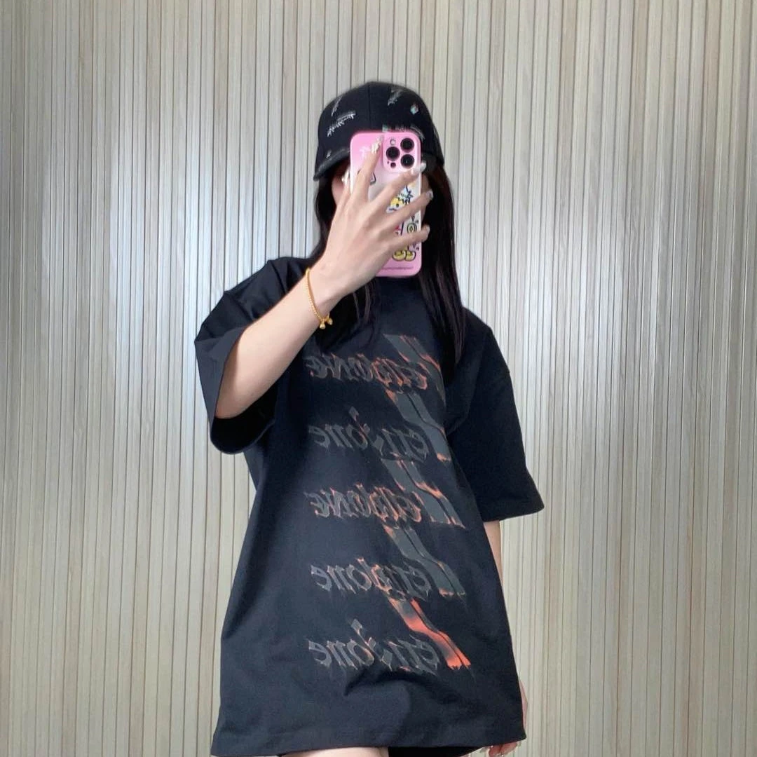 中长款字母休闲T恤百搭短袖情侣1g印花夏季圆领