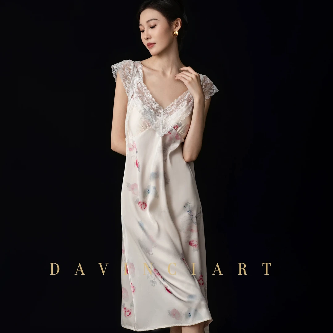 达芬奇密码欧若风冰丝新款吊带睡裙女家居服礼盒套装玫瑰庄园ff