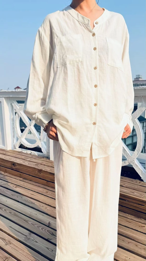 天丝麻睡衣套装家居服、长袖长裤款 室外室内款