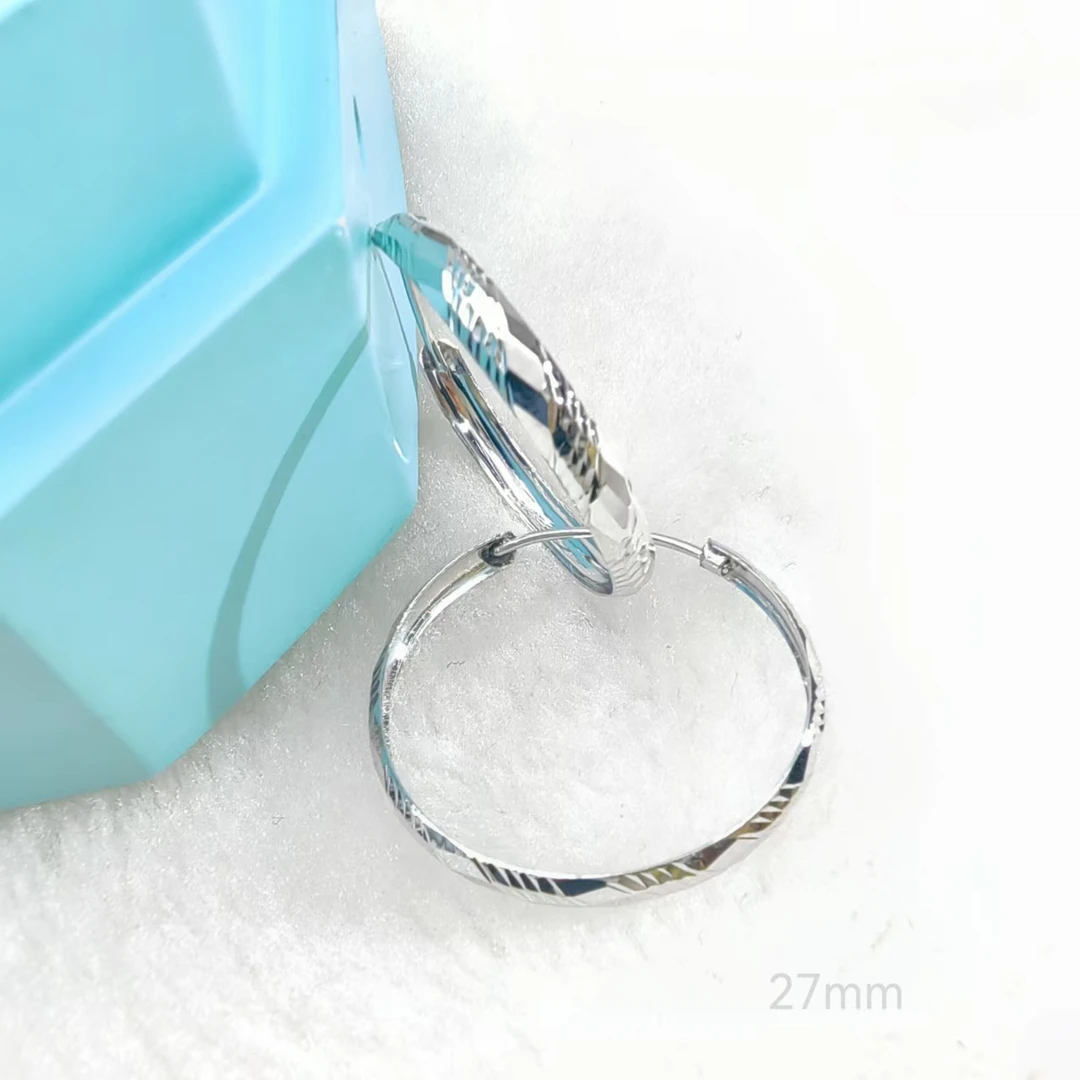 PT950铂金耳饰 菱格车花铂金耳圈 约27mm