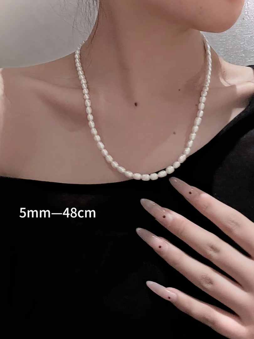 4纯天然淡水珍珠无核小米珠型锁骨链女款轻奢小礼物 5毫米