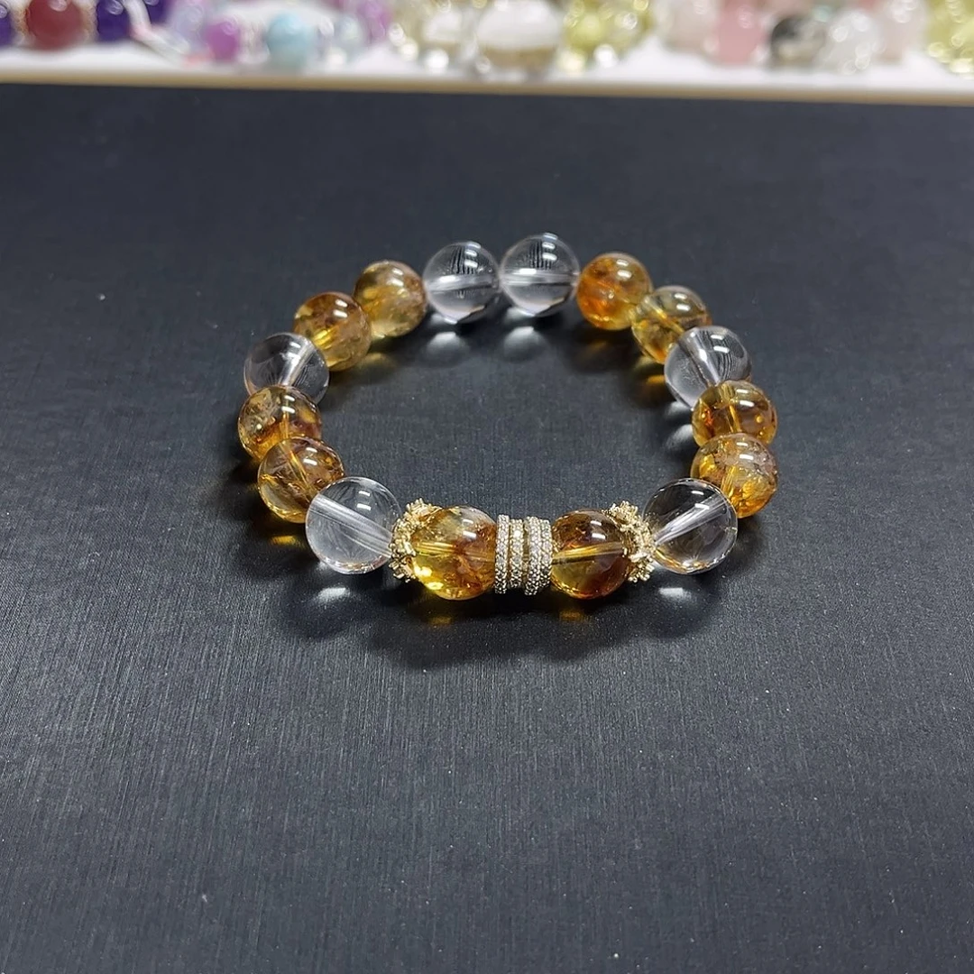 手链水晶未镶嵌黄塔晶加白水晶设计款手串