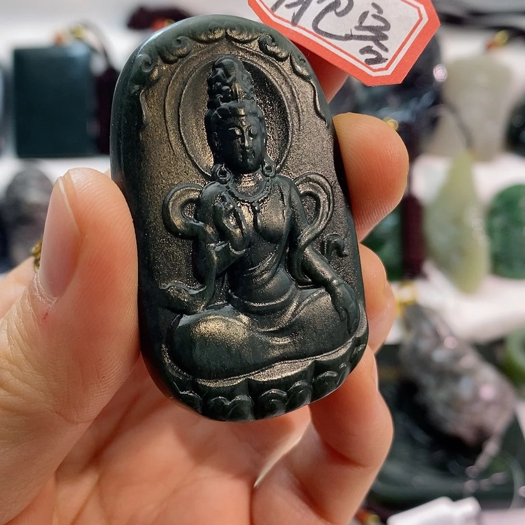 和田玉（糖玉）颈饰足铂镶嵌