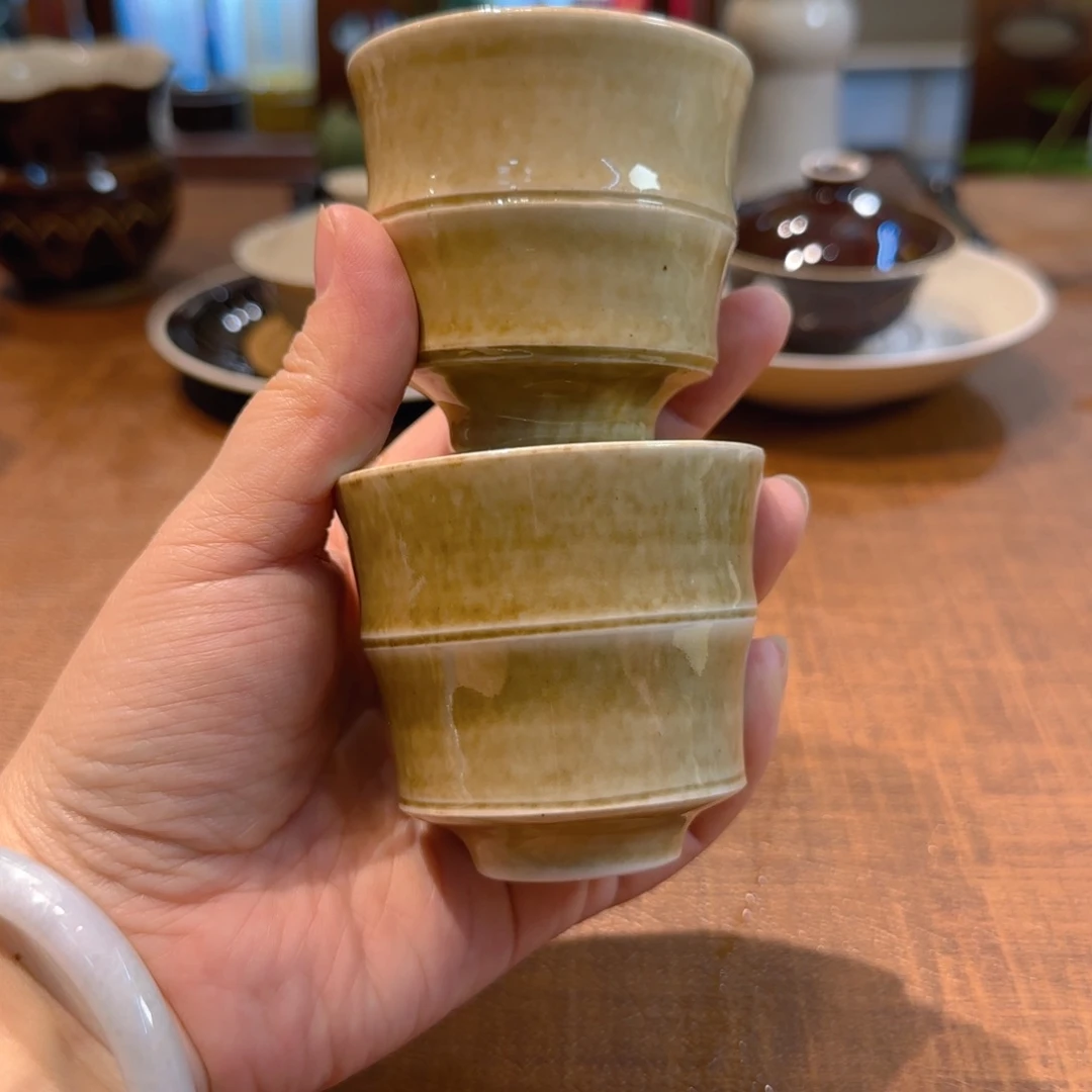 一对黄定手工竹节杯  100ml  6666