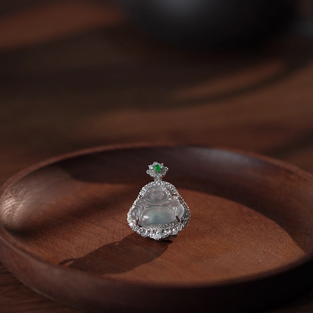 【睿泽赏宝】S925银翡翠冰种蓝水佛公吊坠13*17*1 GG0112