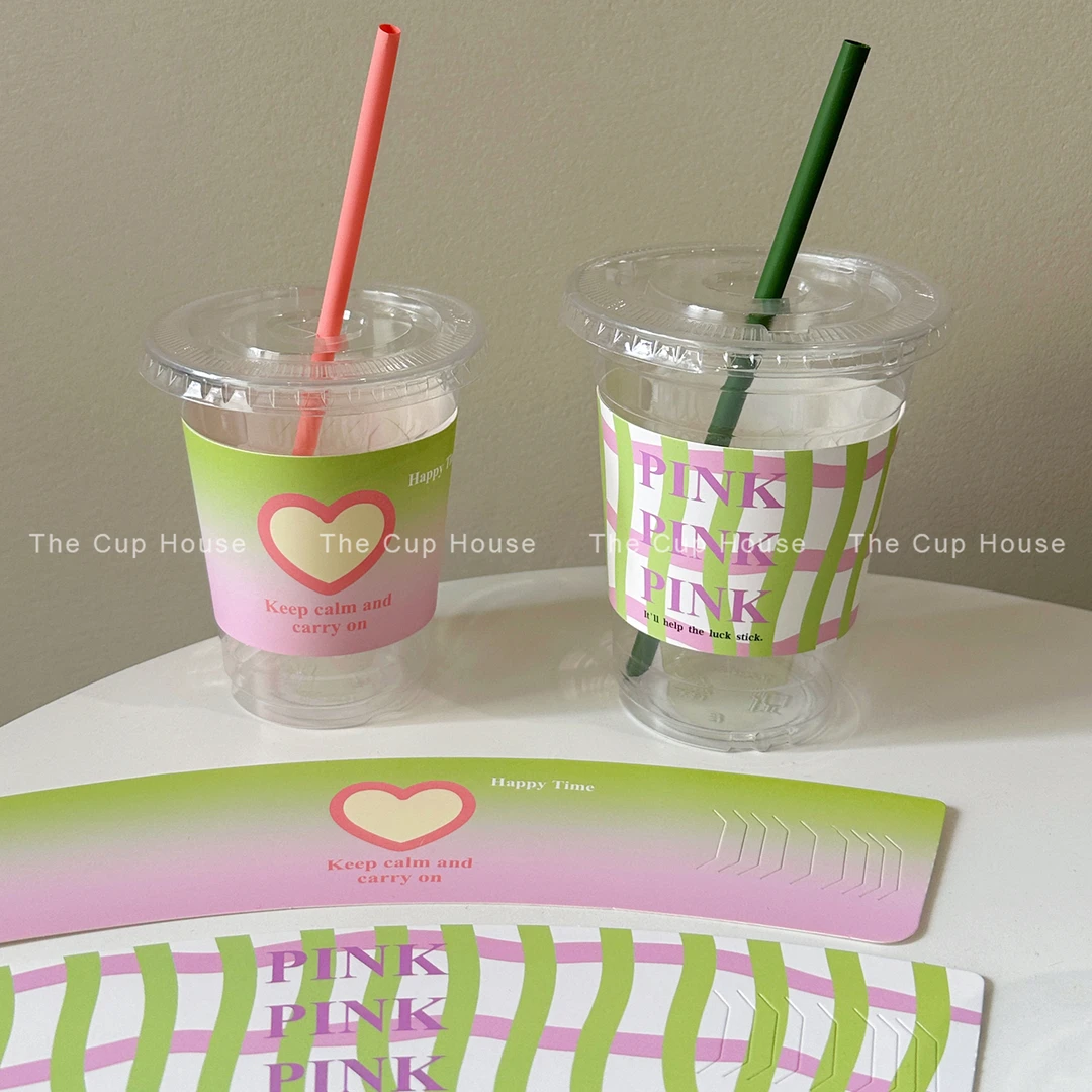 春天杯套一次性卡扣杯套塑料杯套纸杯套碎花杯套粉色杯套蓝色定制