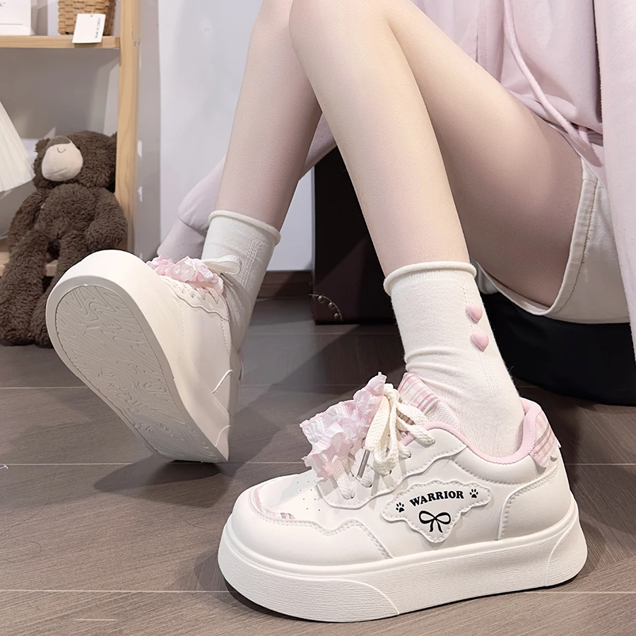 回力粉色格子女鞋厚底小白鞋女2026新款增高板鞋百搭学生休闲鞋子