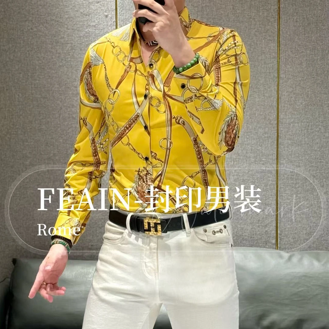 高端定制早秋莱卡弹力瓦萨风格男士长袖衬衫1905