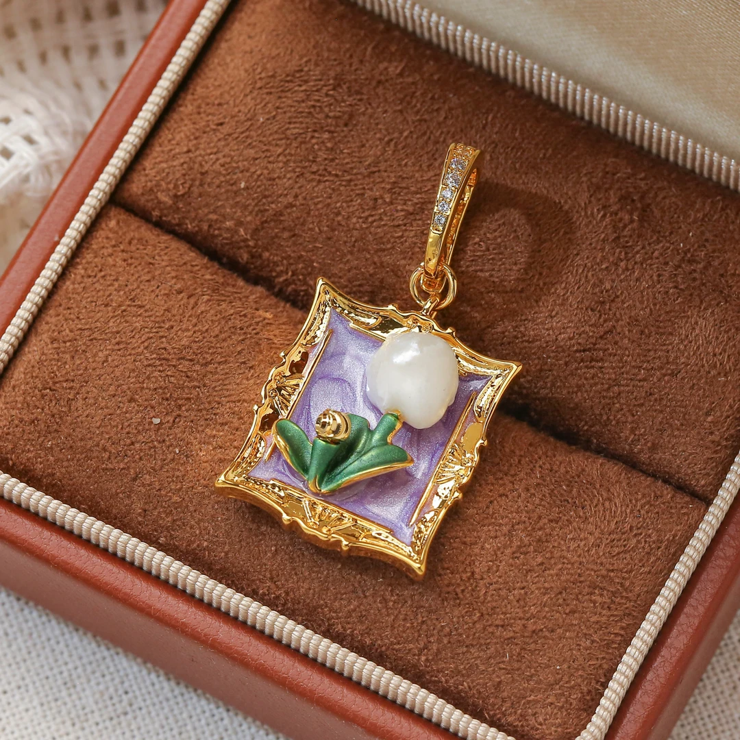 铜合金仿珍珠吊坠 花朵油画复古轻奢百搭吊坠（不含链）G1-114