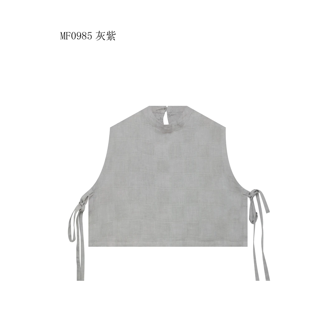 【麻訪家】MF0985灰紫文艺简约时尚绑带百搭坎肩上衣