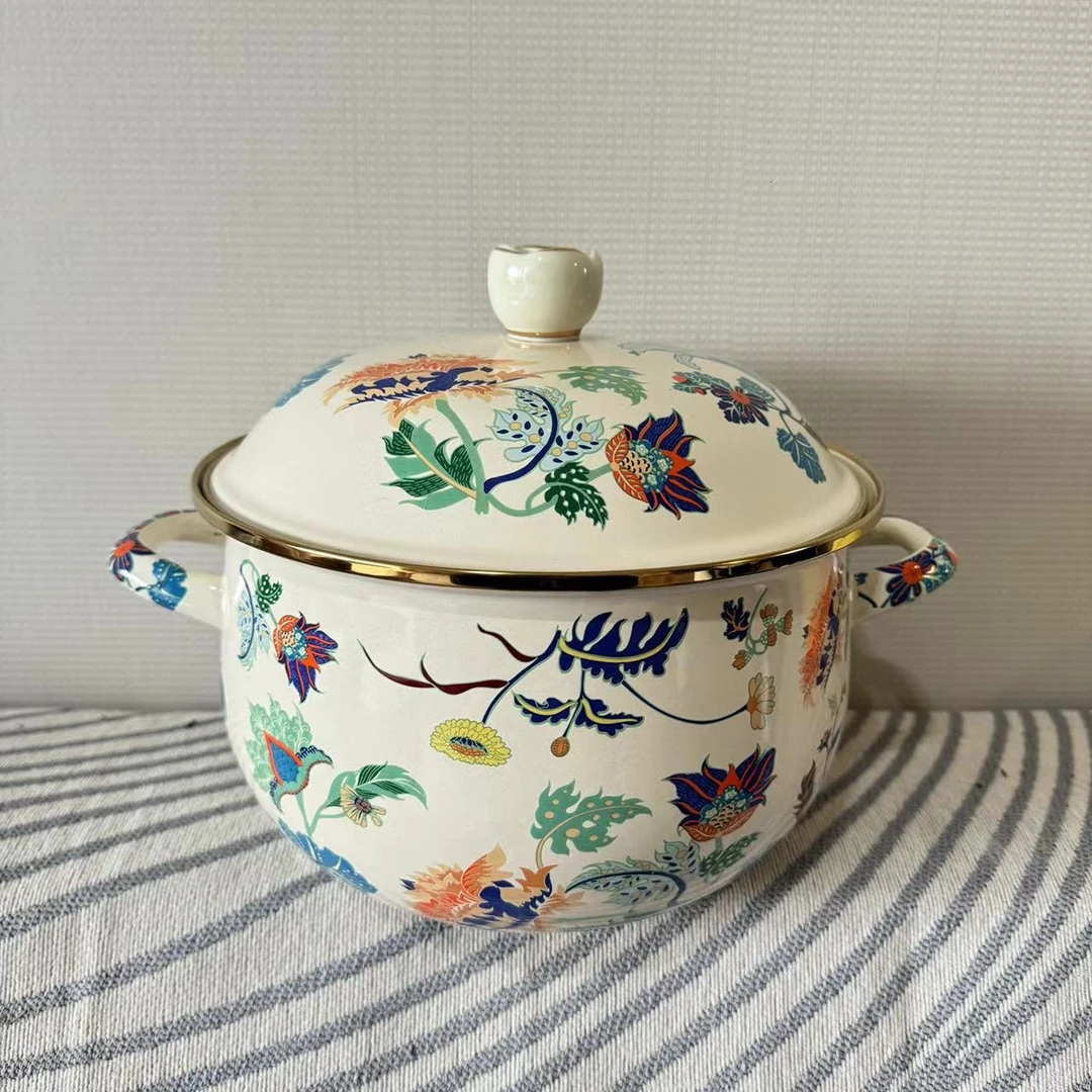 22cm【空心环满庭芳】搪瓷珐琅汤锅炖锅电磁炉明火通用