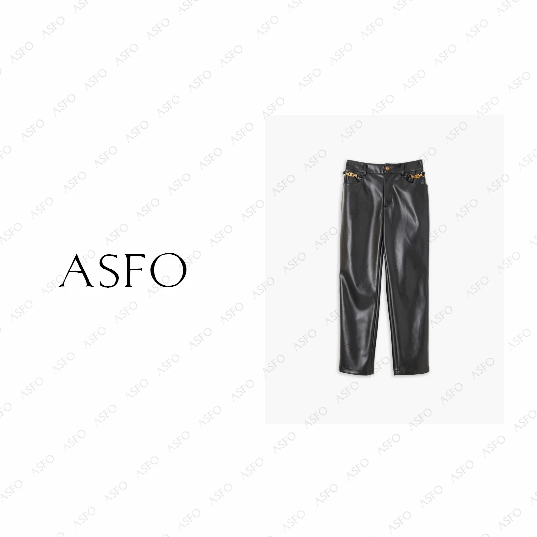 【AS金腰条】25新经典CE四面高腰修身窄版直筒皮裤AS25QNK03581