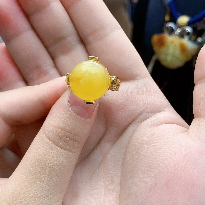 银S925镶嵌琥珀裸石戒指