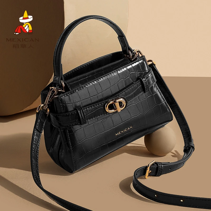 稻草人包包女2025新款鳄鱼纹斜挎包春母亲节礼物时尚手提包凯莉包