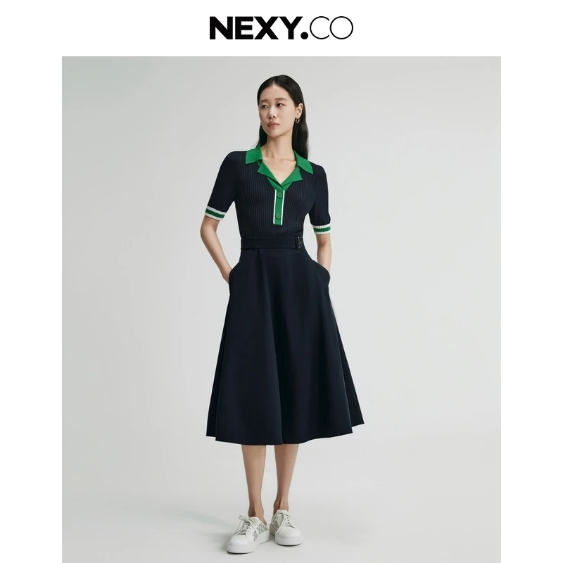 NEXY.CO/奈蔻连衣裙|拼接|假两件|秀场|贵感|奢级|黑色|XF05502Q7