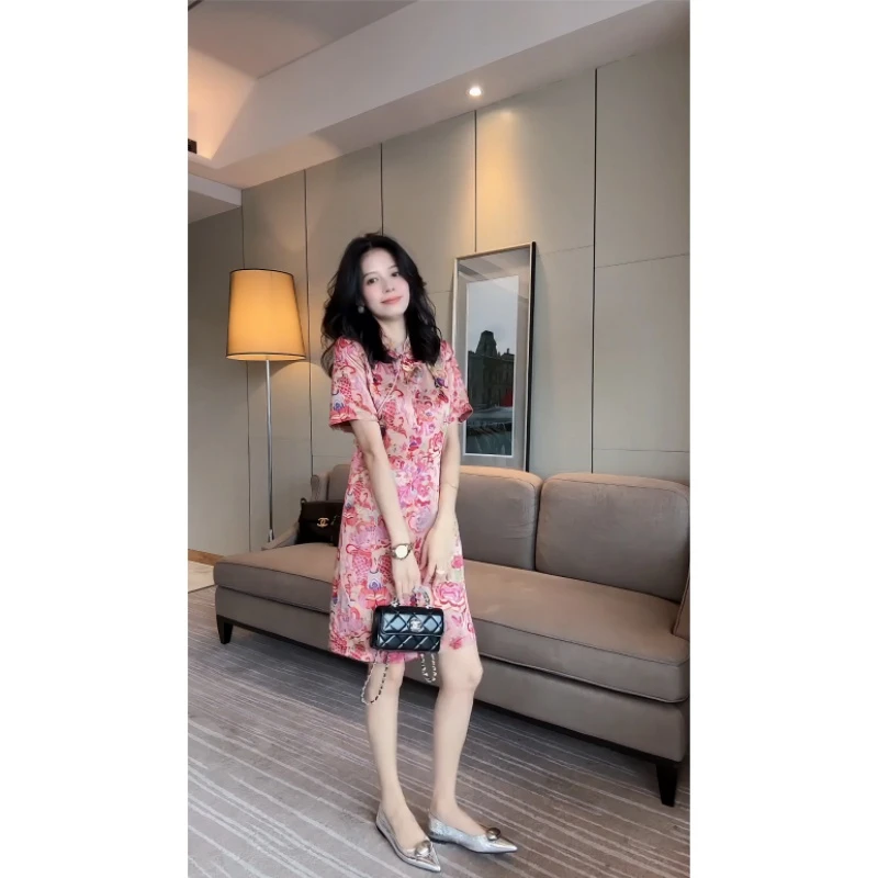 2025复古中国风碎花宽松显瘦遮肉改良旗袍连衣裙夏季时尚气质女装