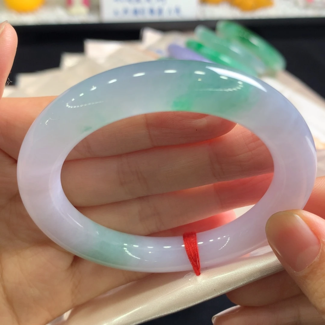 翡翠未镶嵌手镯32号春彩圆条