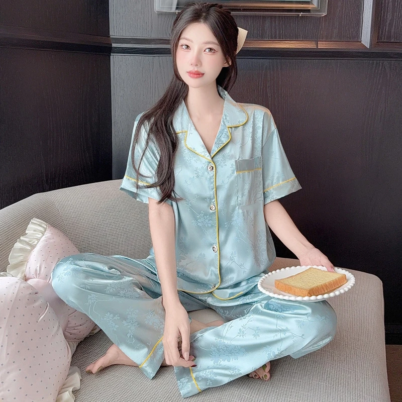 【高档精品】网红爆款冰感睡衣女款夏季舒适透气女士薄款短袖家居服