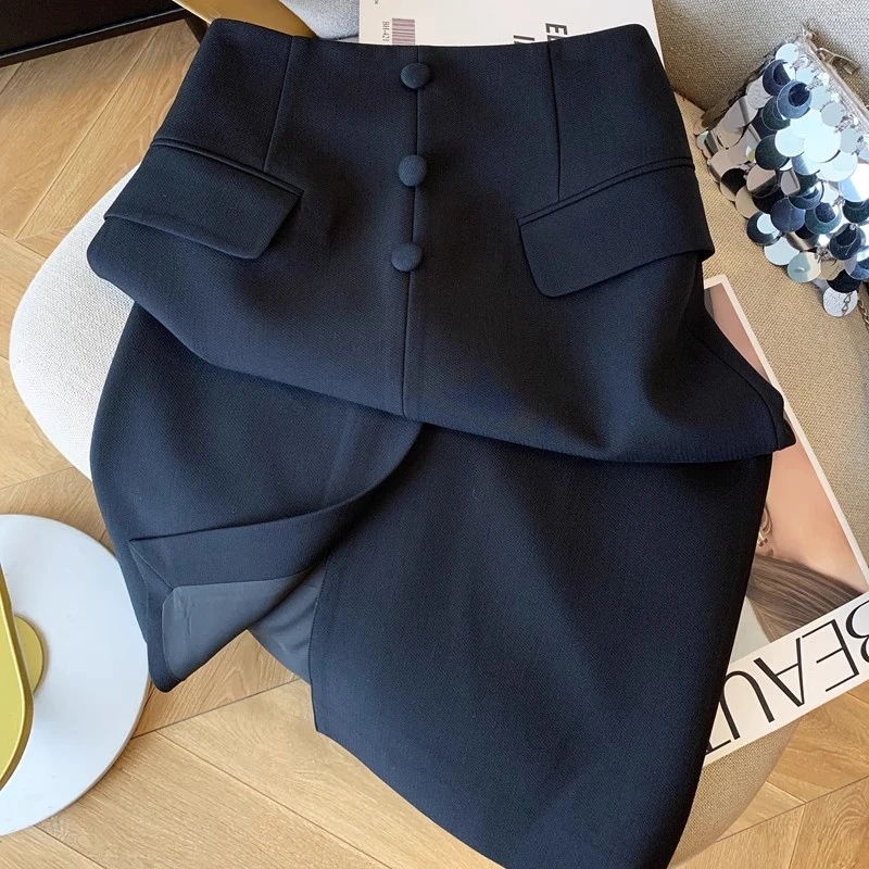 拉夏贝尔高级感气质半身裙女2025秋季新款百搭优雅通勤高腰中长裙