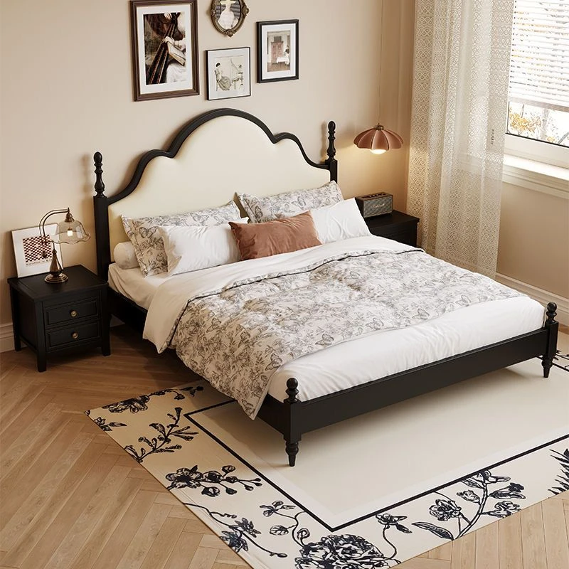 中古风双人床1.5米1.8米美式复古全实木床主卧新中式靠背软包婚床