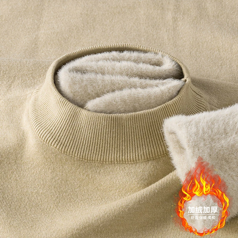 洛尼提日亚男士半高领毛衣一体绒冬季加绒加厚保暖内搭打底针织衫