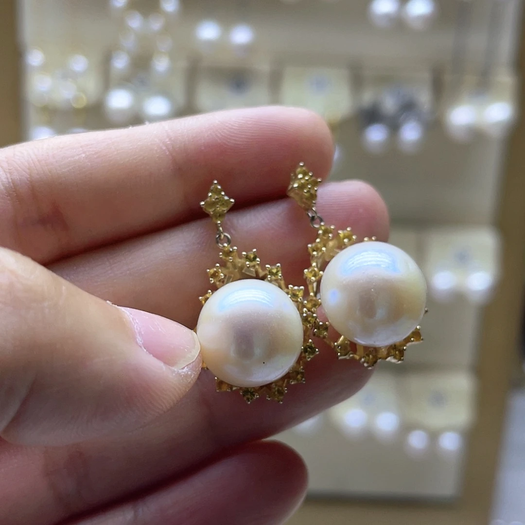 银S925镶嵌淡水珍珠耳饰