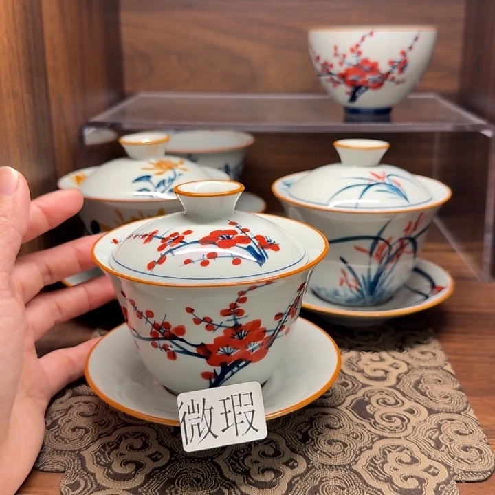 釉下手绘茶具微瑕